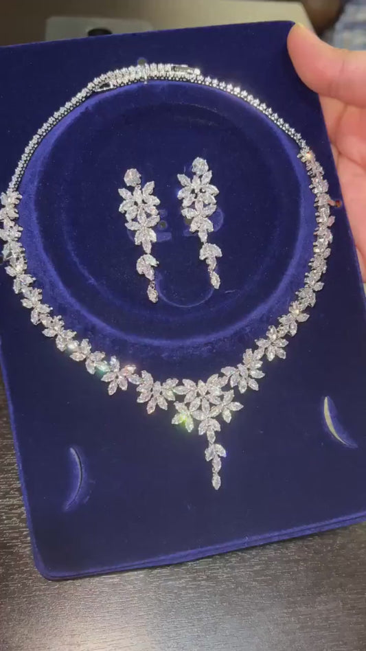 Diamond Naari Crystal Elegant Floral Vine Drop Necklace Set